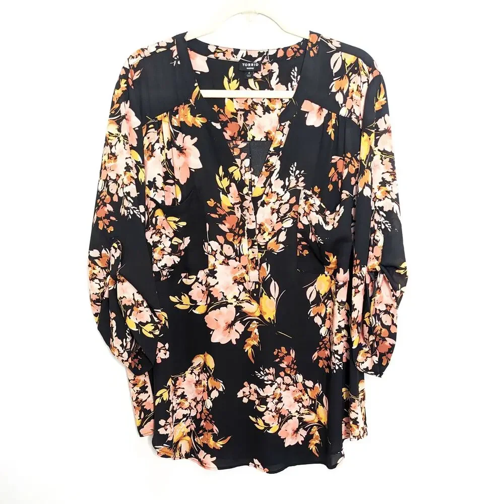 Torrid Womens 4X Top Harper Georgette Pullover 3/4 Sleeve Artsy Floral - Picture 3 of 7